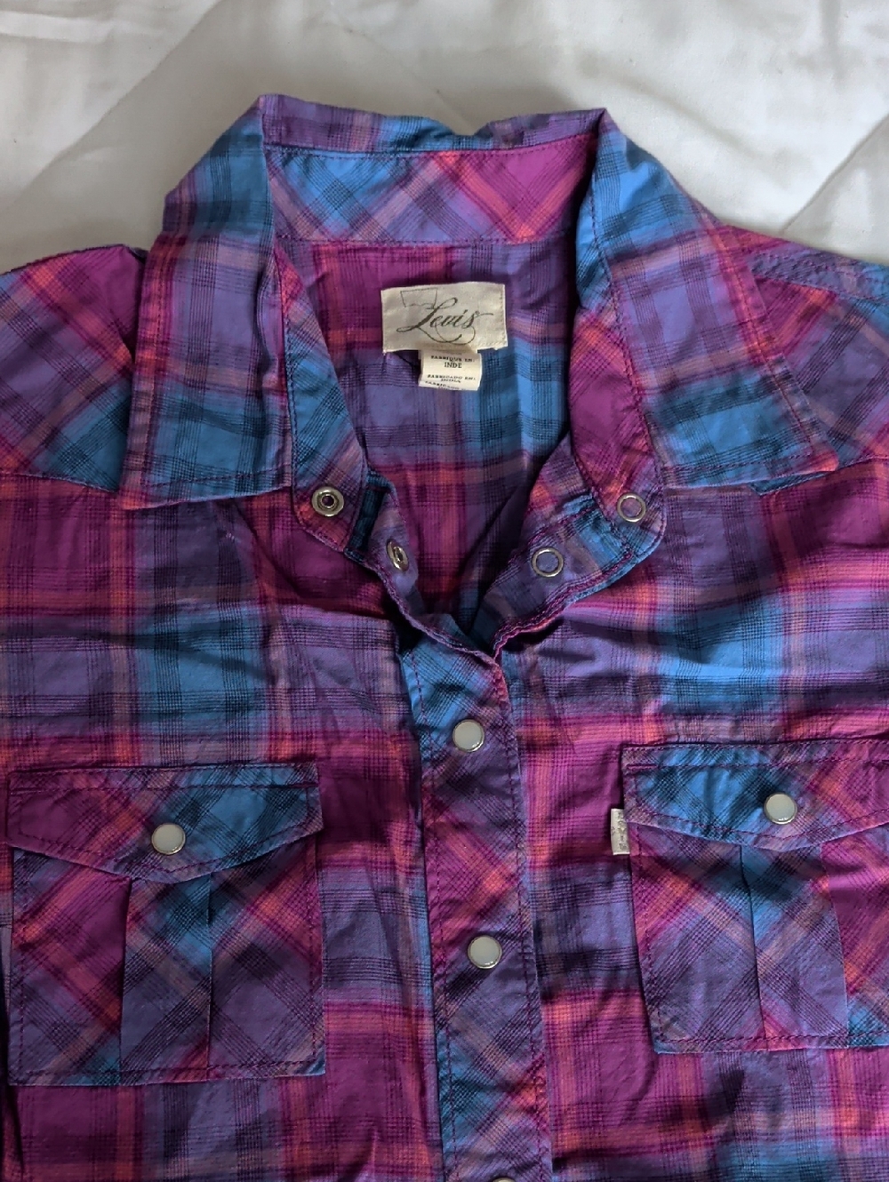 Levi's Purple and Blue Plaid Snap-Front Shirt